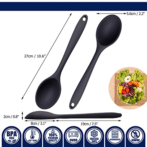 Mixing Spoons Set Of 3, Silicone Spoons For Cooking, Serving Spoons Silicone, Cooking Spoons 10.6", Cooking Spoon Nonstick, Heat Resistant To 480 (3 Pcs Black) #TOP1