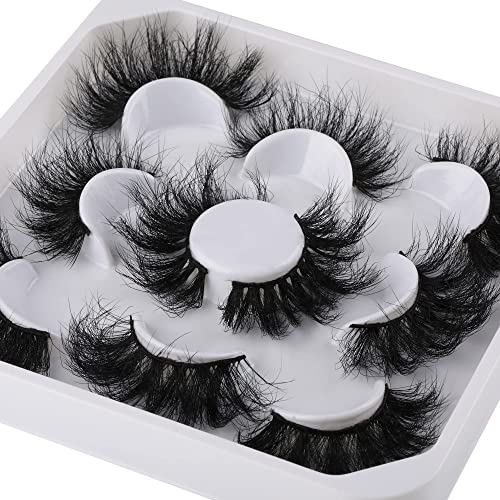 JIMIRE Faux Mink Lashes 22-25MM 5D High Volume Crossed Eye Lash Pack Fluffy Dramatic Look