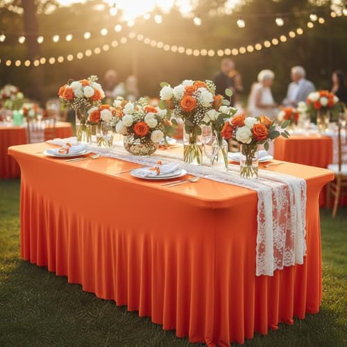 Jupe de table mariage orange en polyester de 1,8m pour décoration de buffet rectangulaire