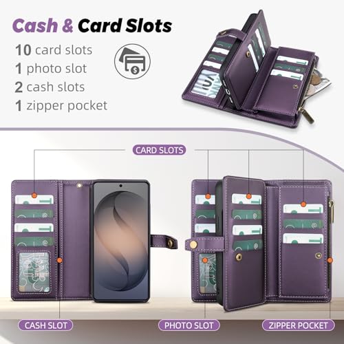 TwoHead for Samsung Galaxy S26 Ultra Wallet Case with Card Holder, Detachable Magnetic Phone Case for S26 Ultra,PU Leather All-Round Protective Phone Case Wallet with Wrist Strap(6.9 in,Deep Purple) by TwoHead - Image 3