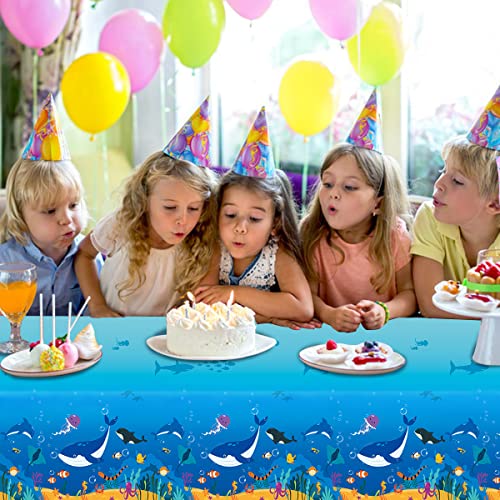Daiuni 1Pcs Under The Sea Ocean Tablecloth For Birthday Party Decoration, Plastic Disposable Underwater Table Cover For Kids Girls Boys Birthday Baby Shower Party Supplies, 54" X 108" #TOP3