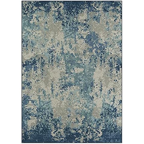 Maples Rugs Southwestern Stone Distressed Abstract Area Rugs Carpet for Living Room & Bedroom [Made in USA], 5 x 7, Blue Cover