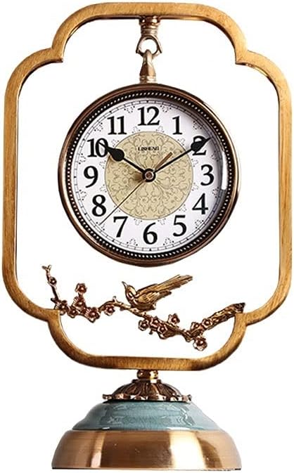 Desk Clock Table Clock European Style Retro Table Clock Metal Table Clock Desktop Ornaments Home Bedroom Bedside Clock Mute Table Clock Seat Clock(C)