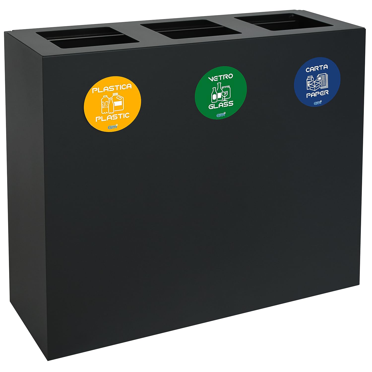 Pattumiera differenziata in acciaio verniciato 3 scomparti – Bidone raccolta da180 litri – Resistente alle intemperie – dimensioni contenitorie: L90 x P30 x H80 cm – Vari colori (ANTRACITE RAL 7016)