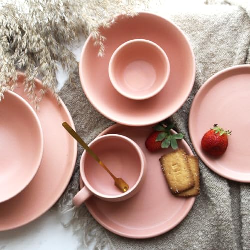 Image of Ceramic Dinner Plates, 2 Pcs | Rim Plate for Easy Eating | Microwave, Oven, Dishwasher Safe | Set of 2 Ceramic Plates for Dinner | Handmade | (Flamingo Pink, Dinner Plate)