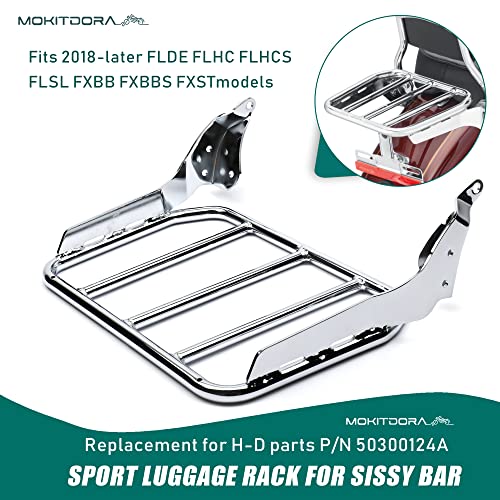 Mokitdora Detachable Softail Backrest Sissy Bar Upright With Pad & Luggage Rack For 2018-Later Flde Flhc Flhcs Flsl Fxbb Fxbbs Fxst, Chrome #TOP4