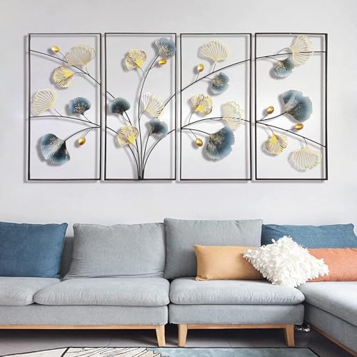 Image of Metal Handcrafted Modern Leaf Frame Wall Sculpture Multicolor Unique Accent for Stylish Interiors Wall Art for Living Room /Hotel /Restaurant /Bedroom /Drawing Room (Each Size 16x28 Inch)