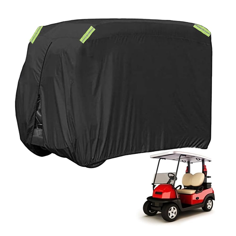 JSCARLIFE Golf Cart Cover Waterproof 210D Oxford, All-Weather Buggy Cover with Elastic Band Zipper Door & Reflective Strips Covers for E&ZGO, Club Car, Ya&maha, Universal Fit (For 4-Seater)