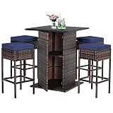 Tangkula 5-Piece Navy Rattan Bar Set