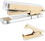 MEI YI TIAN Office Stapler Set, Marble Print & Gold, Elegant & Luxurious, Manual Stapler & Staple Remover Tool for Desktop Accessories Supplies