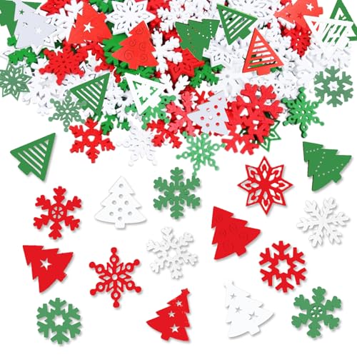 ParPix 100 Stück Holz Weihnachtsbaum Schneeflocken Streudeko, Bunt Schneeflocken Deko Konfetti Weihnachten Streudeko, Weihnachten Tischdeko, Confetti für Weihnachtsdeko, Winterdeko, Silvesterdeko