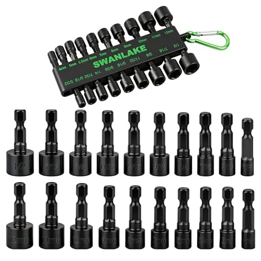 SWANLAKE 20PCS Power Nut Driver Set for Impact Drill, 1/4” Hex Head Drill Bit Set SAE and Metric