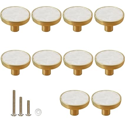ESreake Gold Knobs for Dresser Drawers, Brass Decorative Cabinet Round Knobs, 1.25