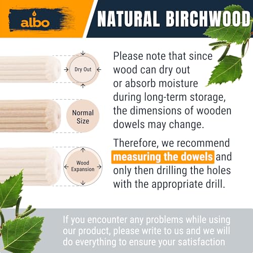 image for ALBO Wooden Dowel Pins 100 Pack Assorted Sizes 1/2 + 3/8 + 5/16 + 1/4 