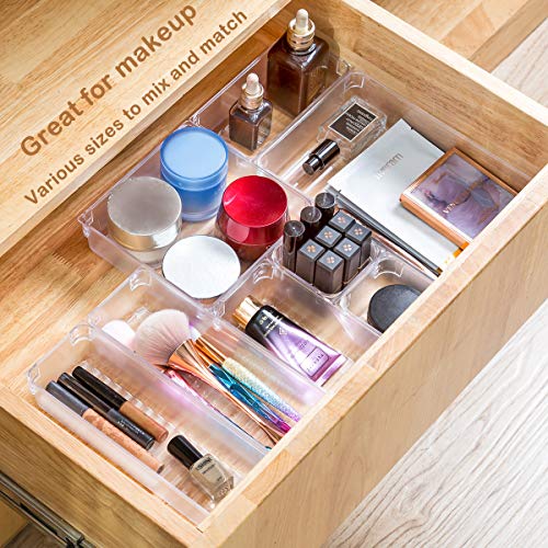 Qozary 23 Pack Clear Plastic Drawer Organizer Containers, Storage for Desk Drawers Trays, Kitchen Bathroom Makeup Drawer Dividers with 5-Size Large Capacity Bins, 23 Trays for Bedroom Dresser Drawer - Thumbnail 4