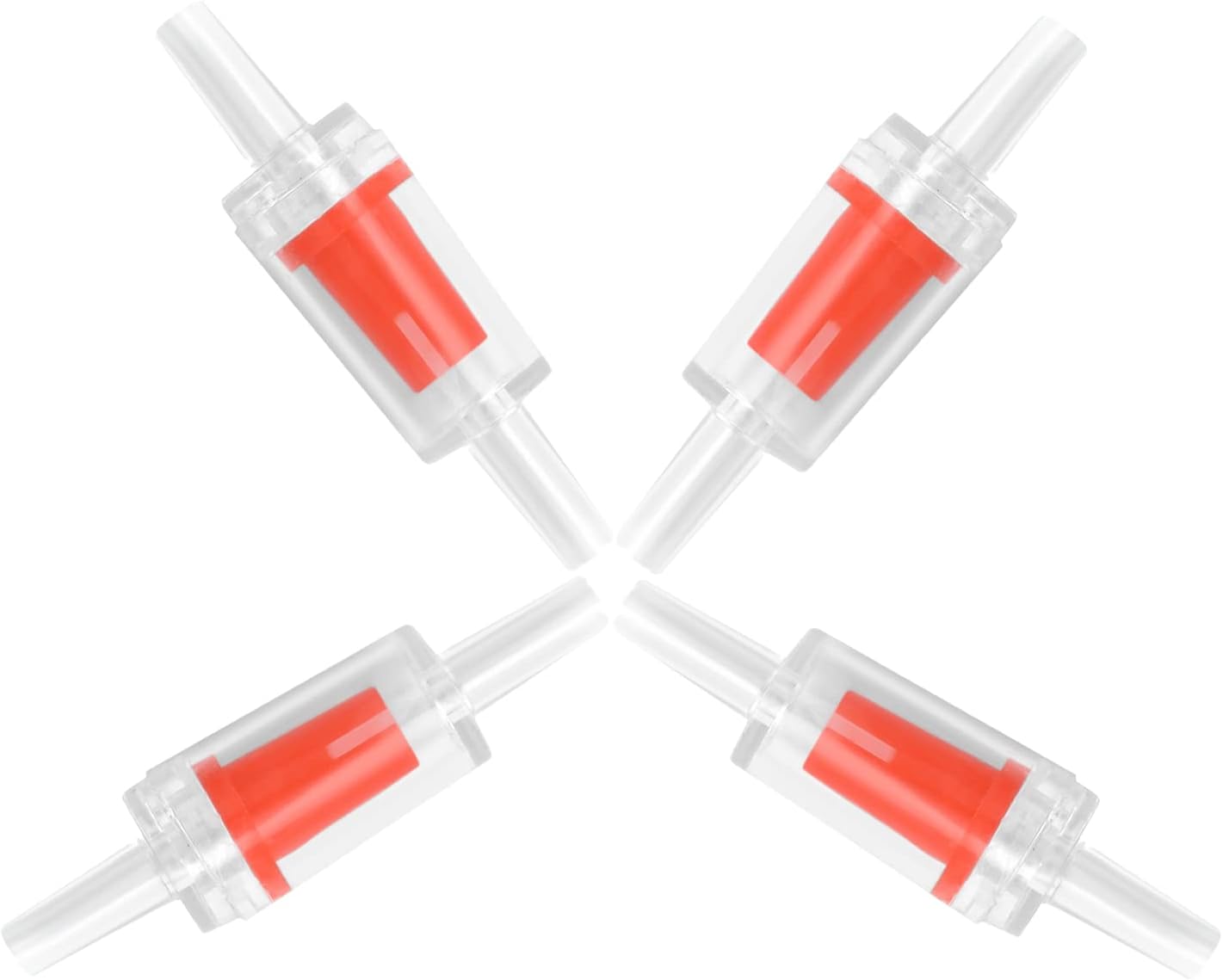4pcs Aquarium Check Valves for Common Air Pumps,Aquarium Air Pump Check Valves Red Clear Plastic One Way Non-Return Check Valve AquariumAir Pump Accessories for Airline Tubing Fish Tank(4mm)