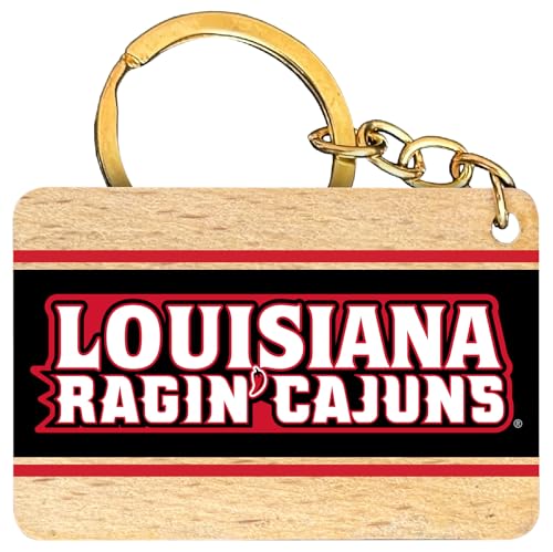 R and R Imports Louisiana at Lafayette Ragin' Cajuns Flat Wood Keychain 1.5” x 2.5” Officially Licensed Collegiate Product Single