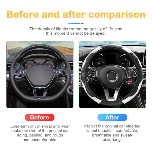 Image of Osilly Car Steering Wheel Cover, 15 inch Carbon Fiber Microfiber PU Leather Elastic Steering Wheel Protector for Men Women, Anti-Slip Breathable Car Interior Accessories for Most Cars (Black /White)