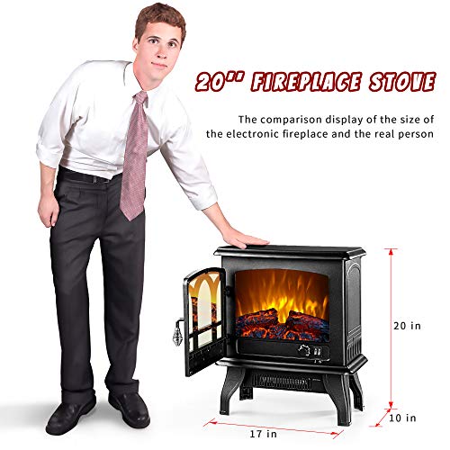 EUHOMY Electric Fireplace Stove , 20" Indoor Electric Fireplace Heater with Realistic Flame Effect, 1400W Space Heater for Quick Installation, Overheat Auto Shut Off Safety Function, CSA Certified