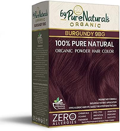 byPureNaturals 100% Organic Hair Colour Powder 9RG Burgundy 120gm | Safest Beard Colour for Men | Natural Hair Colour for Women & Men