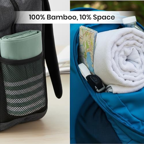 Image of Mush Grab & Go Bamboo Travel Towel | 100% Bamboo Bath Towel for Beach, Hiking & Gym Towel for Men Workout | Compact Towels with Travel Bag | 60x120 cms, 250GSM Quick Dry & Featherlight | Green