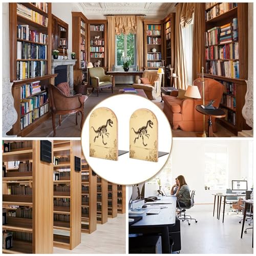 Sujetalibros de dinosaurio de madera para evitar la caída de libros en baldas 6
