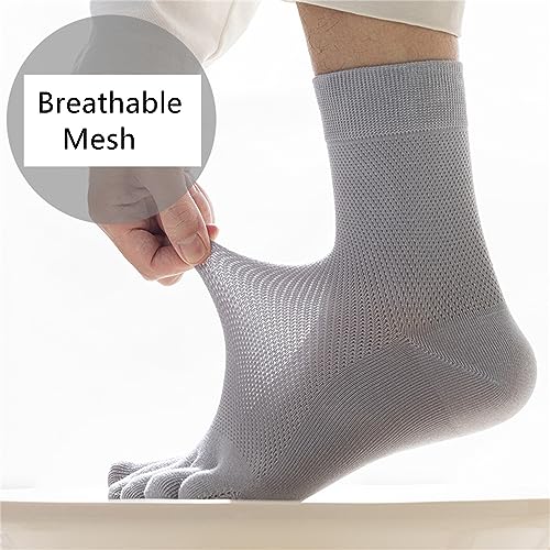 Yizelli 3 Pairs Cotton Toe Socks for Men Five Finger Athletic Mid Crew Socks for Spring Summer4