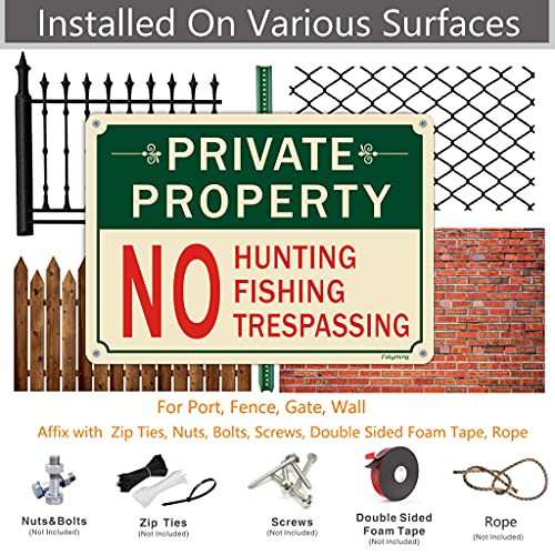 4 Pack Private Property No Hunting No Fishing No Trespassing Signs 10x 7 Inches Private Property Sign No Hunting Sign, Metal Reflective Sturdy Rust Aluminum Waterproof by Folyming - Image 3