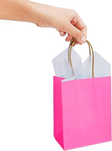 Miniatura 7 de DjinnGlory Paquete de 60 pequeñas mini bolsas de regalo de papel rosa intenso con asas de 6.3 x 4.7 x 2.75 pulgadas para el día de la madre,