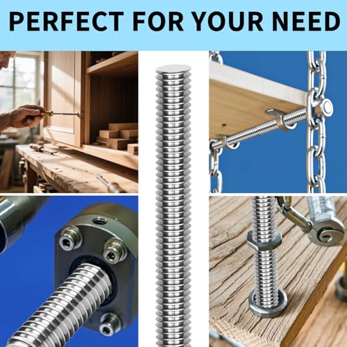 MCSDFN 5 Pcs M8-1.25 Fully Threaded Rods 304 Stainless Steel Threads Studs Rods Long Threaded Screw Right Hand Threads, 250mm Length