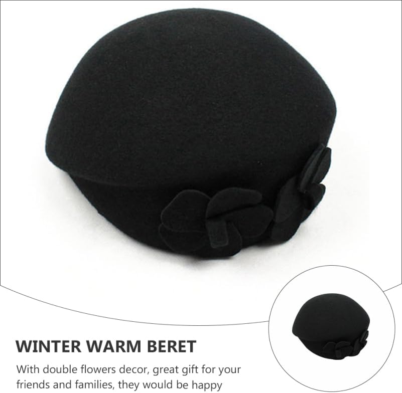 1pc Hat Warm Beret Lady French Beret Women Floral Lady - Image 5