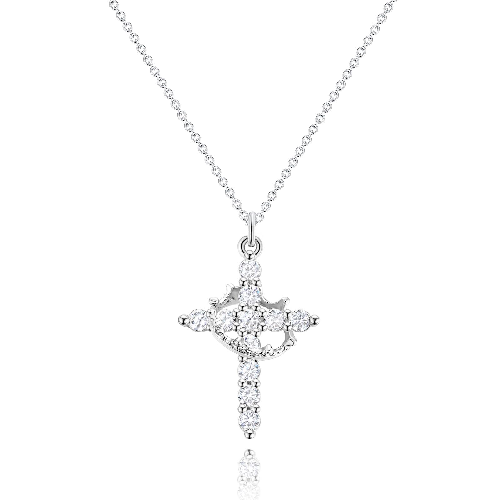 Robaice Valentines Day Gifts Upgraded Crown Cross Necklace for Women, 14K Gold Plated Crown Cross Pendant Necklace, Non-Tarnish Faith Jewelry for Women, Christian Religious Gifts for Her