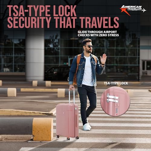 Image of AMERICAN TRAVELLER Touris Travel Trolley Bag Single Small | Lightweight Expandable Polypropylene Hard Shell | Large Suitcase with TSA Lock | 8 Lego Wheels | Travel Luggage for Men & Women (20, Pink)