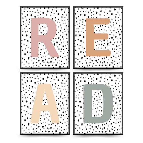 PLKMN Classroom Decor, Boho Classroom Must Haves Homeschool Decor Set of 4, Reading Nook Read Signs for Library Kindergarten 8x10 (Unframed)