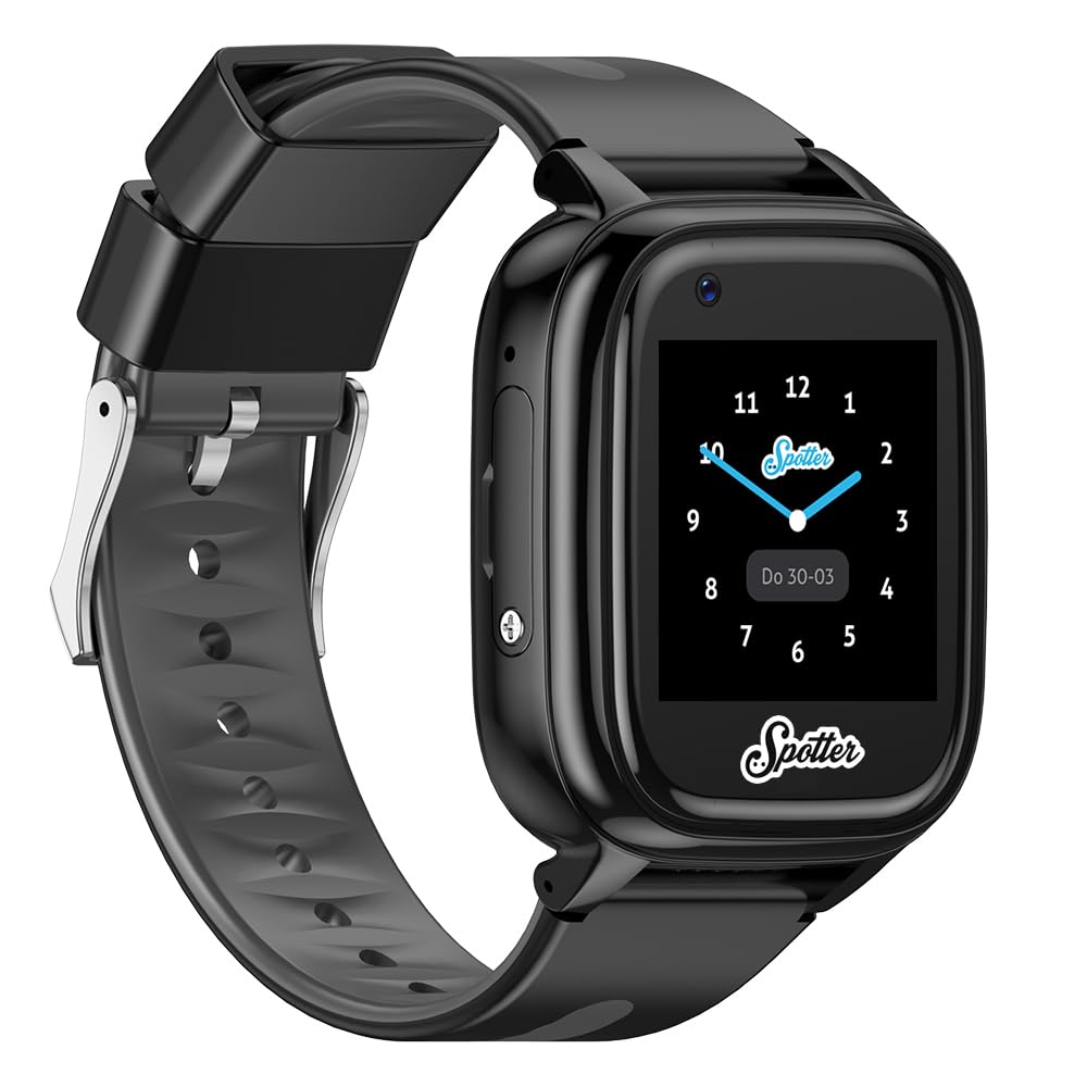 Spotter GPS Watch Explorer - Smartwatch étanche avec Suivi GPS, Alarme SOS, Appel, caméra, Chat, Compteur de Pas - Périodes d'utilisation à coût Fixe, sûre pour Les Enfants, Noir
