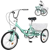 MOPHOTO Adult Folding Tricycle 7 Speed 20/24/26 Inch Adult Tricycles Three Wheel Bike Cruiser Trike with Low-Step Through Frame/Large Basket/Adjustable Seat