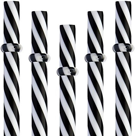 Dakoufish 12 Piece 9 Inch Reusable Plastic Thick Drinking Straws BPA Free Mason Jar Straws Transparent Small Stripe (9inch Black)