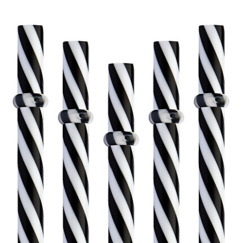 Dakoufish 12 Piece 9 Inch Reusable Plastic Thick Drinking Straws Bpa Free Mason Jar Straws Transparent Small Stripe (9Inch Black) #TOP18