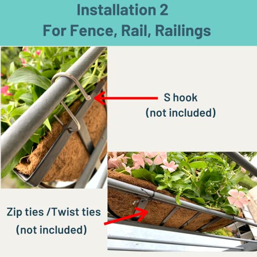 Maxona Wall Planters - 16 Inch, 2 Pack Wall Hanging Planter For Outdoor Plants, Deck Railing Planter Boxes, Metal Window Flower Box With Coco Liners Horse Troughs Fence Balcony Garden Herb Pot Porch #TOP4