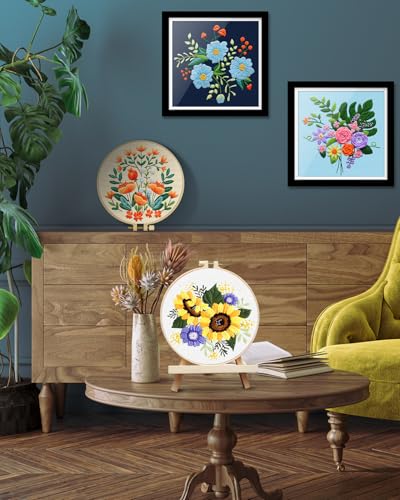 Image of TINDTOP 4 Sets Embroidery Kit for Adults, Floral Embroidery Practice Kit for Beginners Include Embroidery Cloth Hoops Threads for Craft Lover Hand Stitch with Embroidery Skill Techniques | for Beginners Include Embroidery Cloth Hoops Threads for Craft Lover Hand Stitch with Embroidery Skill Techniques