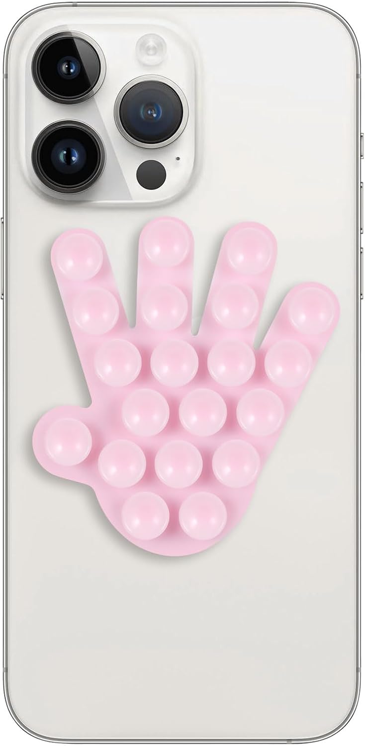 Suction Cup Phone Holder-Universal Hands-Free Phone Mount for Selfies & Videos-Strong Adhesive Grip for Mirrors, Showers, Smooth Surfaces-Compatible with iPhone, Samsung(Hand Shaped, Light Pink)