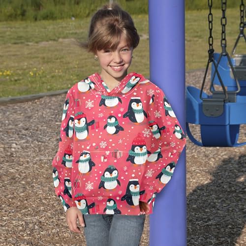 Kids Hoodies Sweaters Christmas Xmas Penguin Hooded Sweatshirts with Big Pockets for Boys Girls B04004214