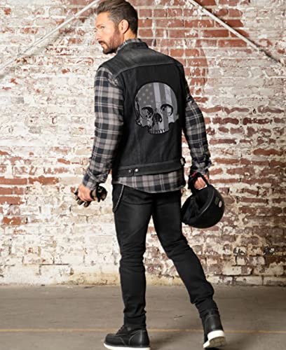 Subdued Half Skull Patch 12" | Black White Us Flag Patriotic Halfskull Skeleton | Embroidered Iron On | Large Motorcycle Back Patches For Men And Women #TOP2