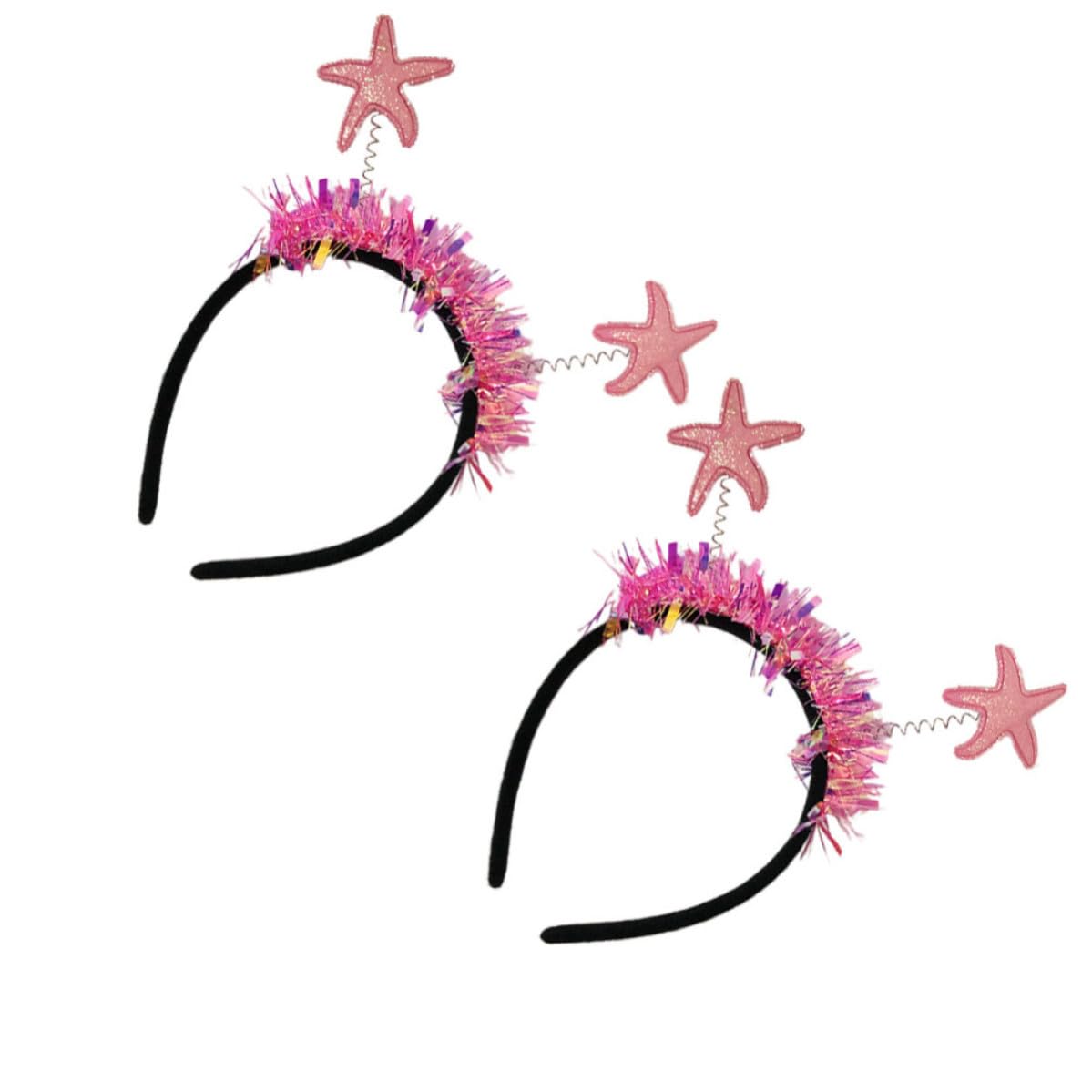 LABRIMP 2pcs Pink Glitter Sea Star Party Hair Bands Lightweight Non-deformation Shiny Headwear for Festival and Party Accessories