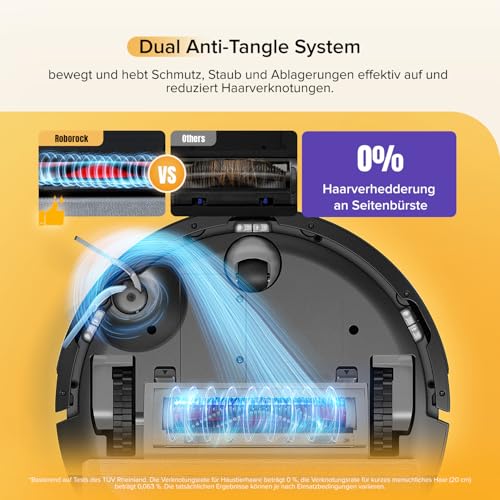 roborock Q7 M5 Saugroboter mit Wischfunktion, 10.000Pa Starker Saugkraft, Dual Anti-Tangle-System, 150Min Laufzeit, LiDAR Navigation, Staubsauger Roboter für Teppich, Tierhaare, APP Steuerung(Schwarz) – Bild 4