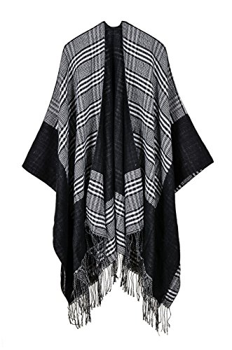 Image of FOURSTEEDS Womens Lattice Knitted Cashmere Reversible Oversized Blanket Ponchos Cardigans Coat Sweater