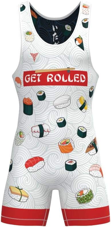Sushi Rolled Up Reversible Singlets | UWW Wrestling - Freestyle - Greco Roman - Folkstyle (Youth Medium)