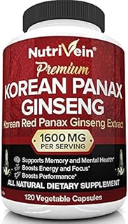Nutrivein Pure Korean Red Panax Ginseng 1600mg - 120 Vegan Capsules - High Strength 5% Ginsenosides - Ginseng Root Extract Powder for Energy, Potency, Strength, Vigor and Focus for Men and Women
