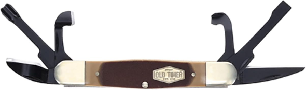 Old Timer 24OT Splinter Carvin 6in Traditional Folding Whittling Knife with 1.5in Detail Blade, Sawcut Handle, Nickel Silver Bolsters, and Convenient Size for Carving, Camping, EDC, and Outdoors