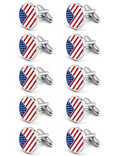 Image of Newcotte 5 Pairs Cufflinks for Men Round Silver Cufflinks Mens Classic Stainless Steel Cuff Links Set for Wedding Gifts